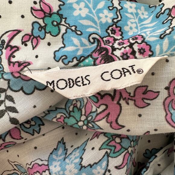 Vintage 70s Models Coat Housecoat Floral polkadot paisley pearl snap retro Small - Picture 6 of 7
